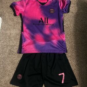 Paris St Germain Mbappe Purple and Pink Soccer Jersey kit